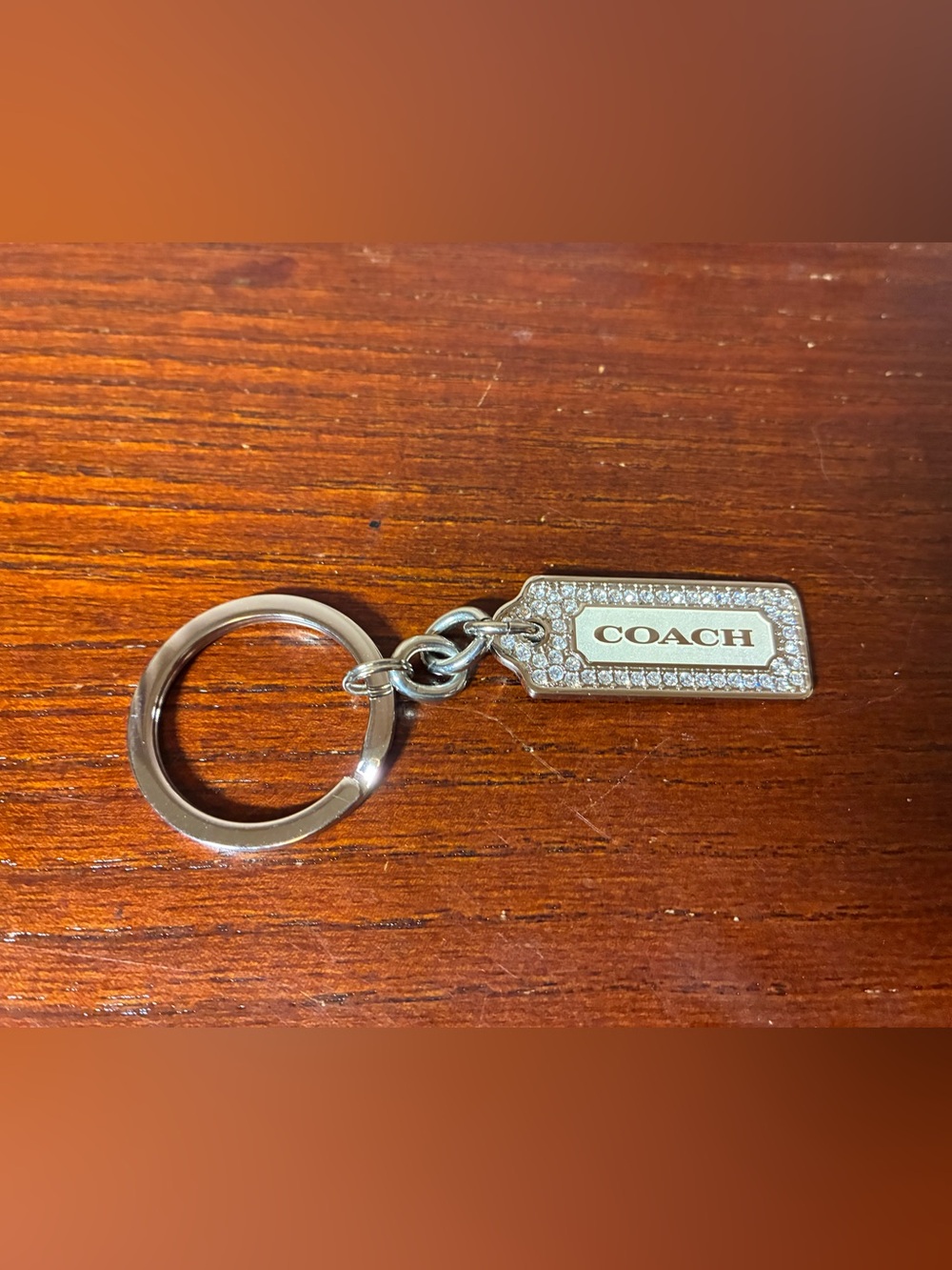 Coach Silver Crystal-Trim Rectangle Logo Key Ring